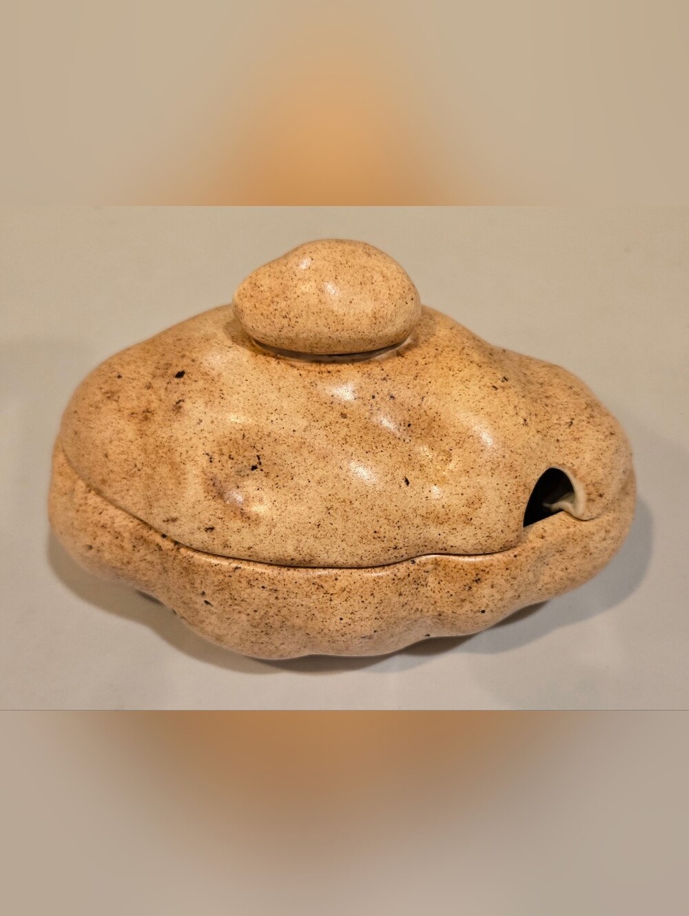 Speckled Ceramic Lidded Potatoe Dish in Sandstone Beige